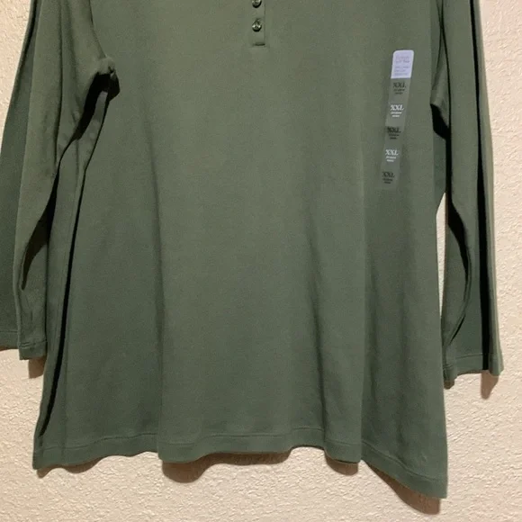 Kim Rogers Top Tee XXL Olive Green Stretchy 3/4 Sleeve Soft Cotton NWT - Picture 2 of 12